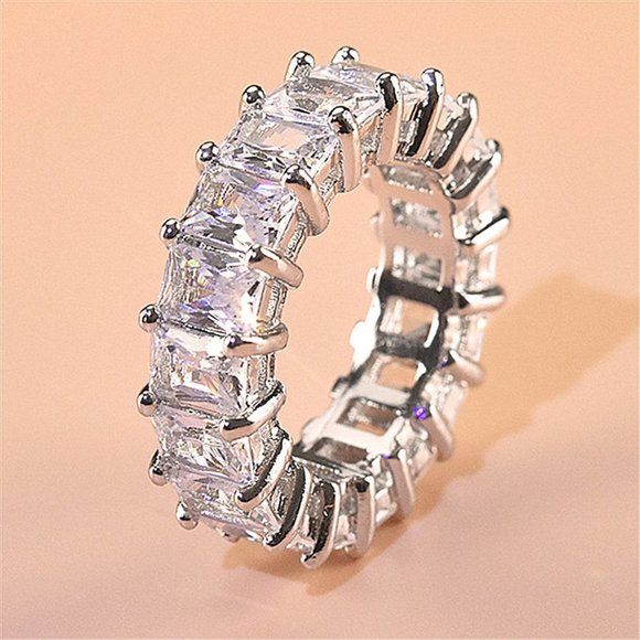 NEW 925 Silver Baguette Diamond Full Eternity Ring - Picture 14 of 14